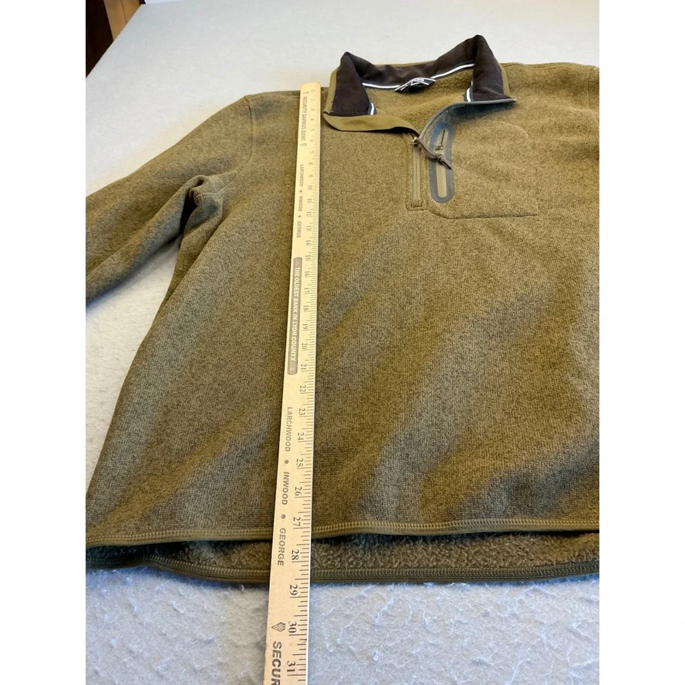 Lands End Quarter Zip Fleece Pullover Sherpa Lined Corduroy Collar Olive L